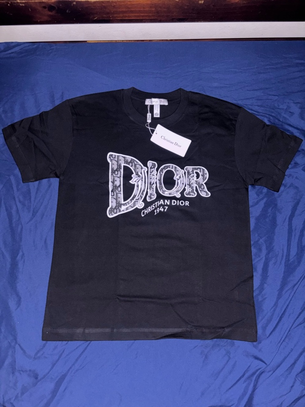 Dior Black Short-Sleeve Tee with White Logo Print